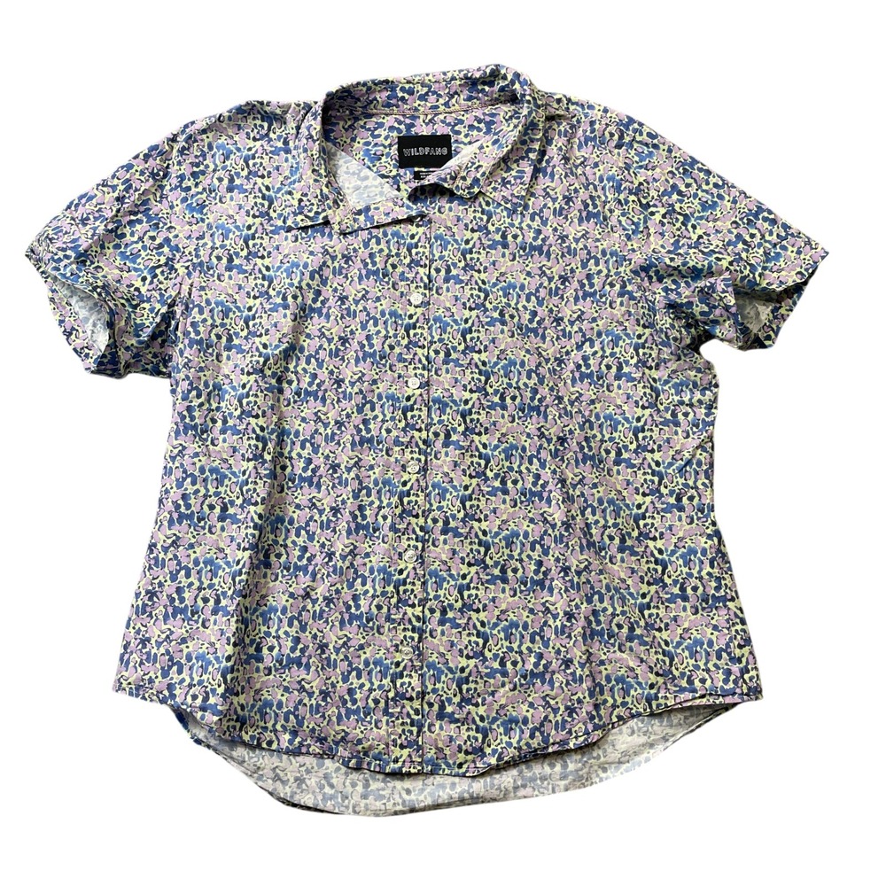 Wild Fang XXL Blouse Multicolored Abstract‎ Print Short Sleeve Button UP